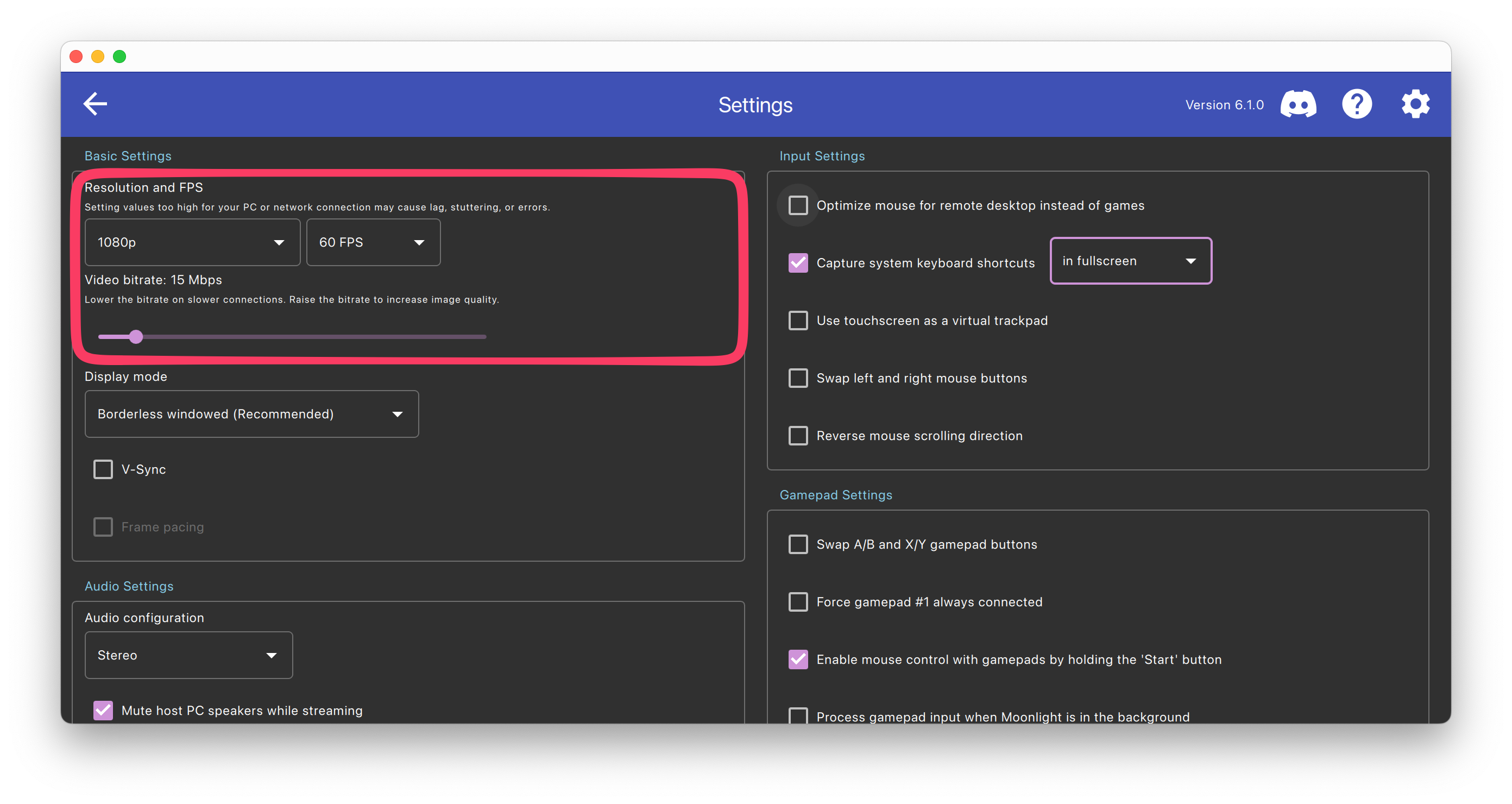Moonlight Resolution & Bitrate